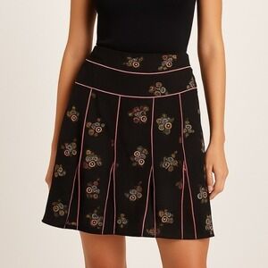 Marc Jacobs Silk Skirt Size 2 Black Pink Floral Lined Pleated Feminine Formal